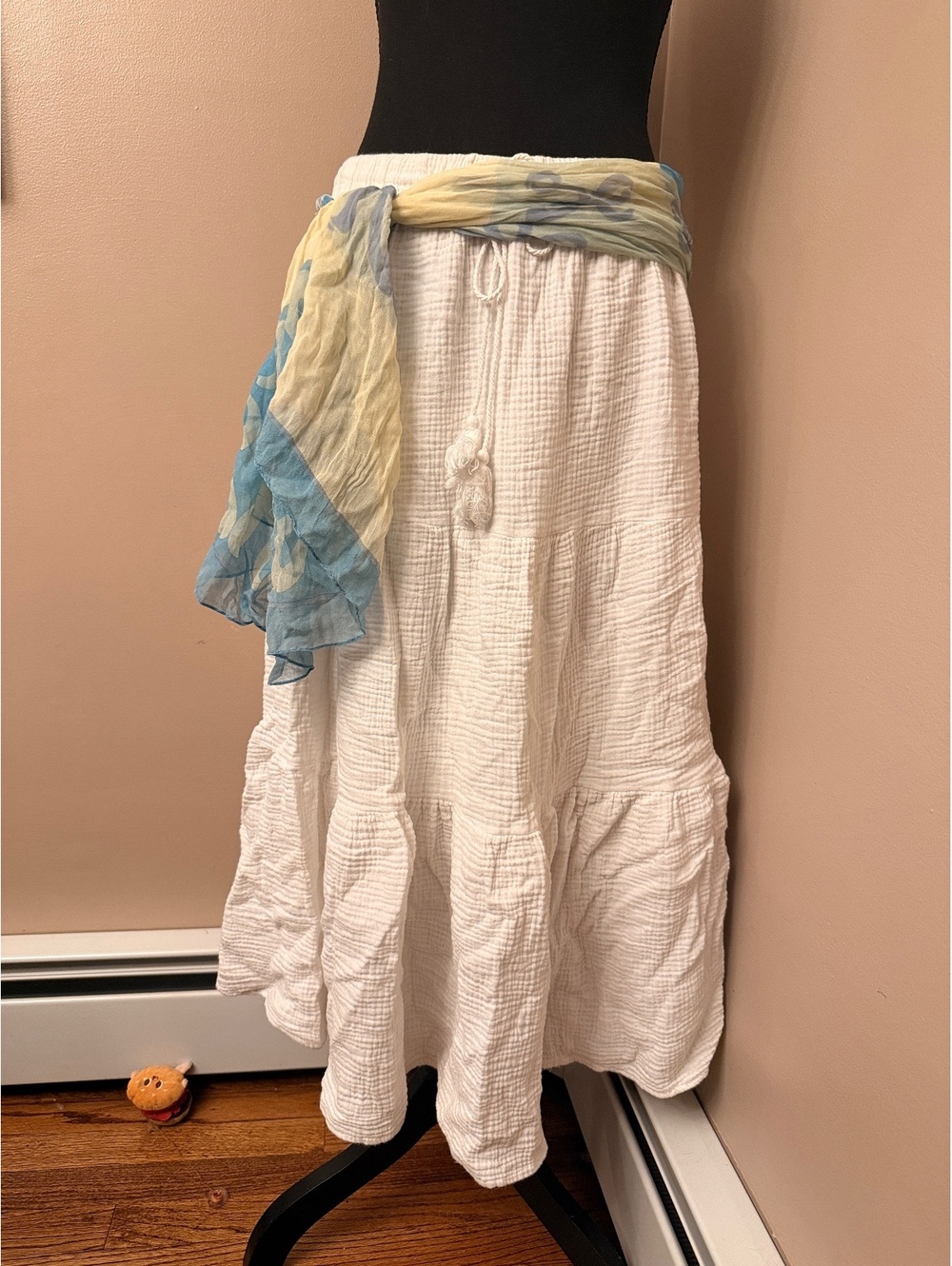 Lightweight Sheer Blue and Cream Patterned Scarf Wrap